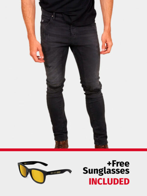PACK: Edición Limitada Ripped Tapered Fit Denim Jeans negro + Gafas de sol World Champion GRATIS