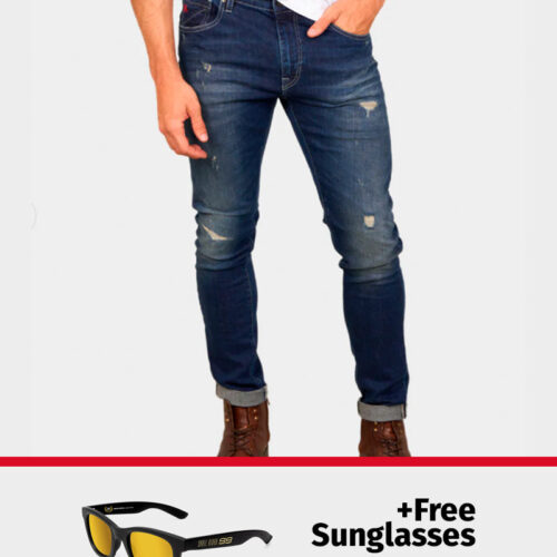 PACK: D-SRIDER used skinny jeans denim blue + FREE World Champion Sunglasses