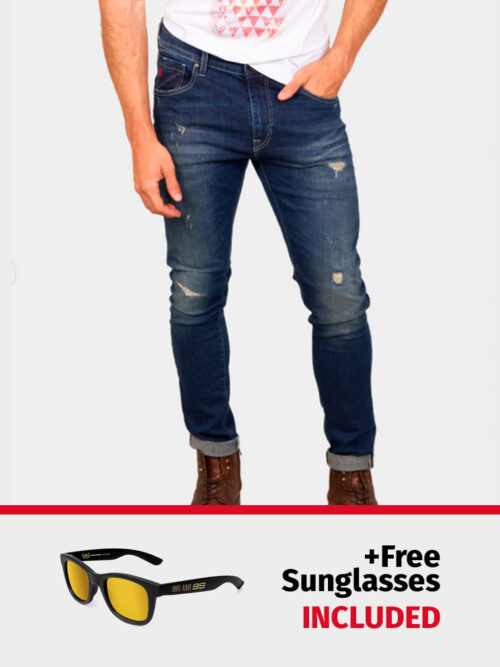 PACK: D-SRIDER used skinny jeans denim blue + FREE World Champion Sunglasses