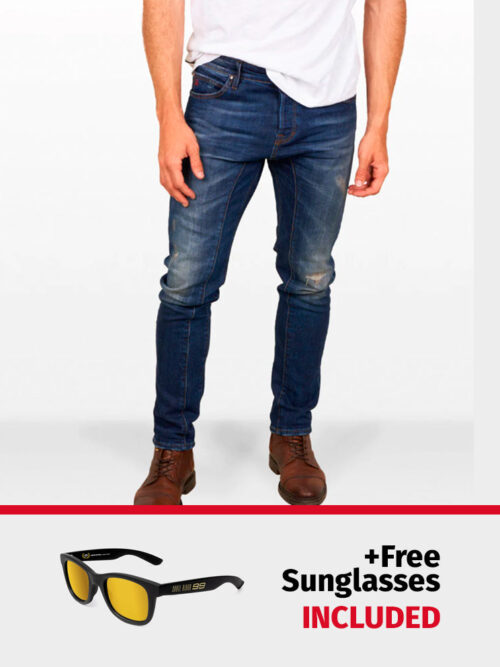 PACK: D-SRIDER used tapered jeans denim blue + FREE World Champion Sunglasses