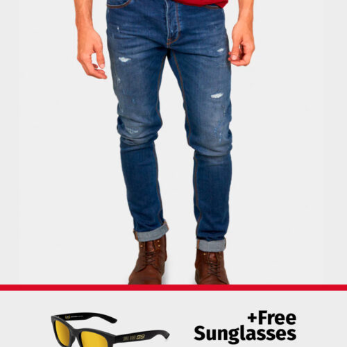 PACK: D-SRIDER used slim fit jeans denim blue + FREE World Champion Sunglasses