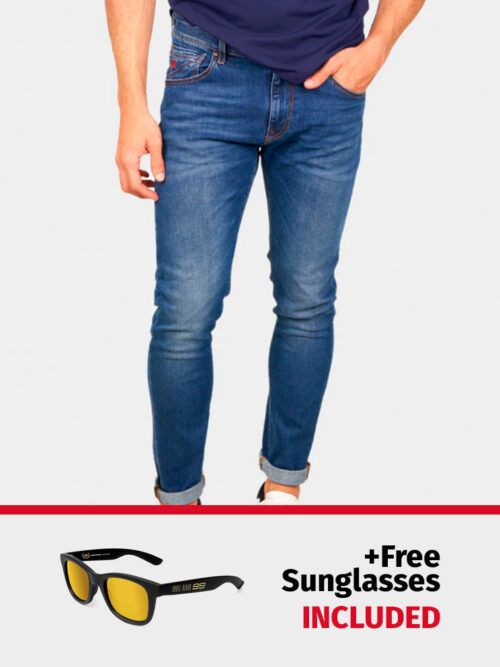 PACK: D-SRIDER skinny jeans denim blue + FREE World Champion Sunglasses