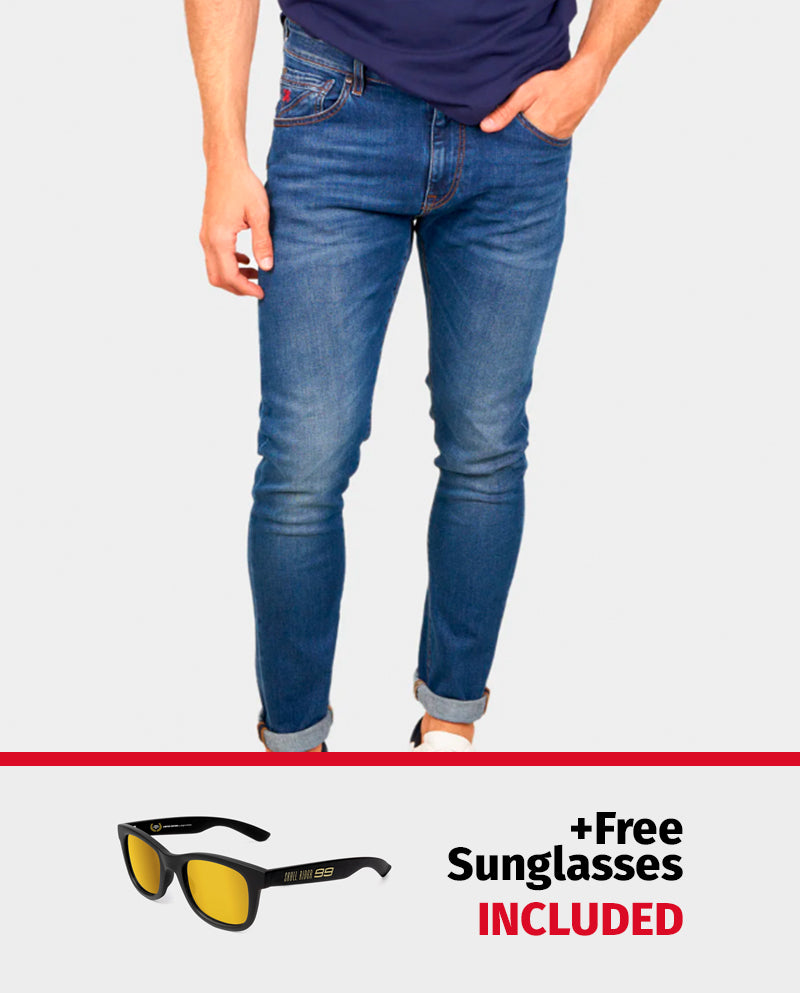 PACK: D-SRIDER skinny jeans denim blue + FREE World Champion Sunglasses