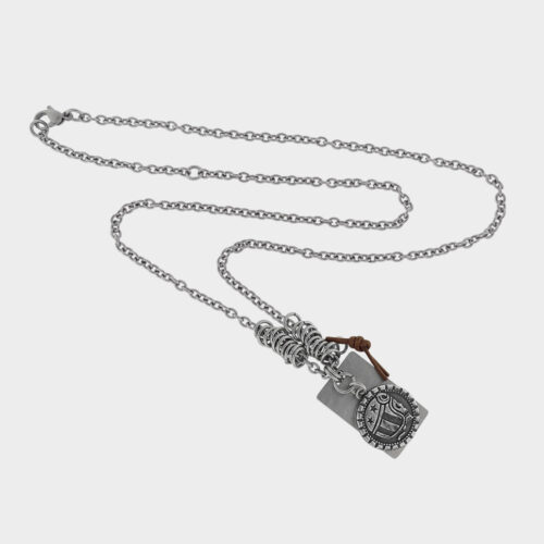 Chain pendant with logo bead and steel plate