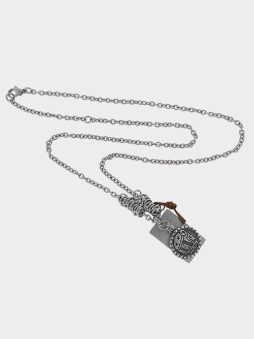 Chain pendant with logo bead and steel plate