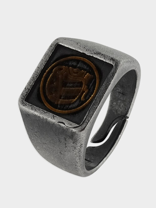 Skull Rider Flat Logo Steel and Bronze Squared Ring