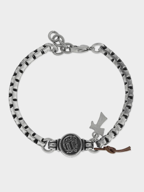 Steel bracelet with logo and cross