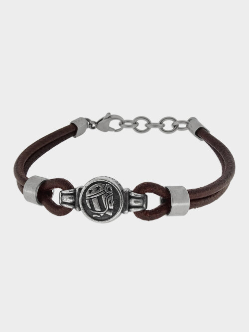 Brown Leather Bracelet with Logo and Lobster Claw