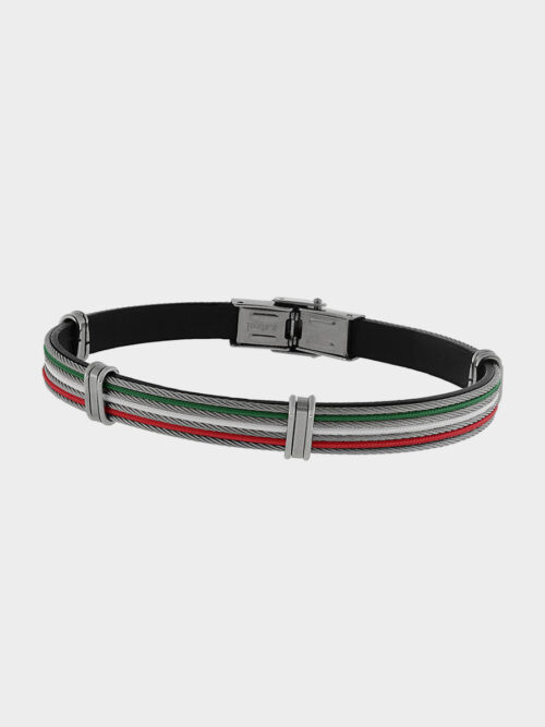 Green, White and Red Leather Bracelet