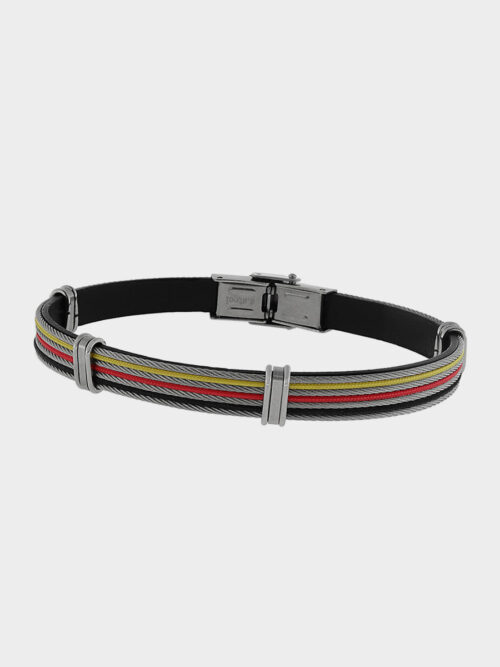 Yellow, red and black leather bracelet