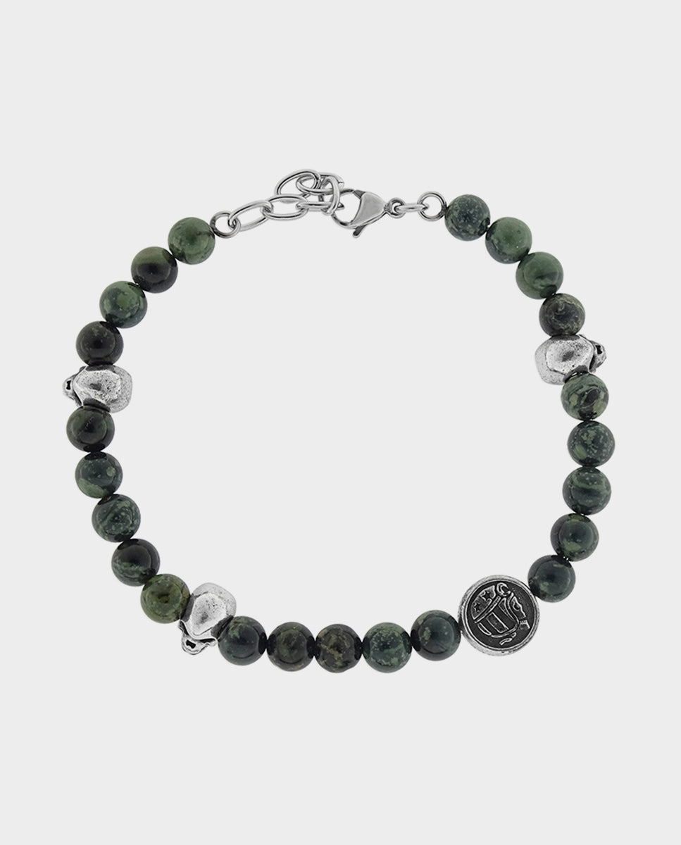 Green Riolet Spheres Bracelet with Skulls and Closure Lobster Claw
