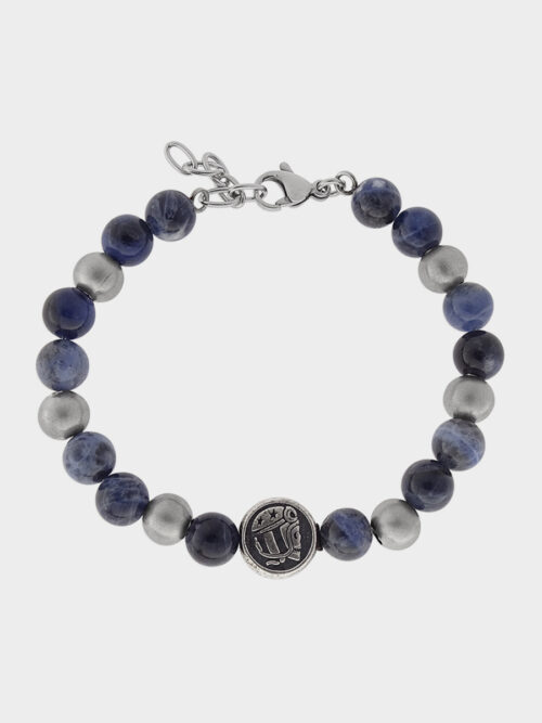 Sodalite spheres bracelet with logo and lobster claw