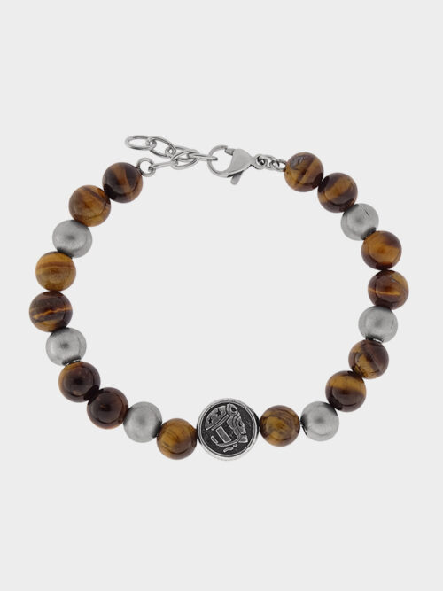 Tiger Eye Spheres Bracelet with Logo and Lobster Claw