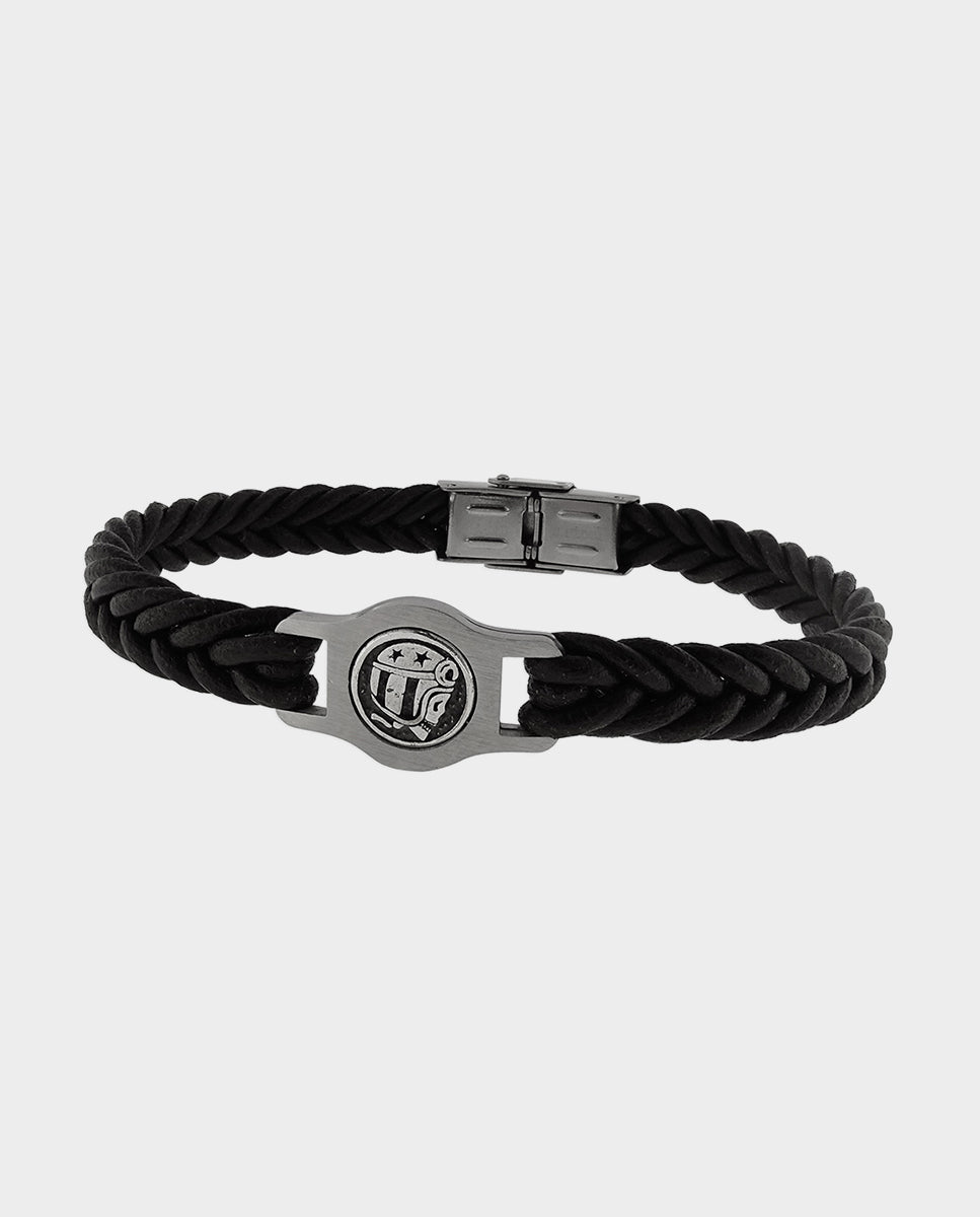 Black braided polyester bracelet with logo