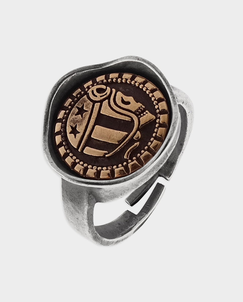 Skull Rider Logo Steel and Bronze Rounded Ring