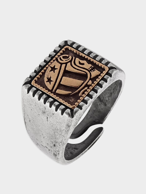 Skull Rider Logo Steel and Bronze Squared Ring