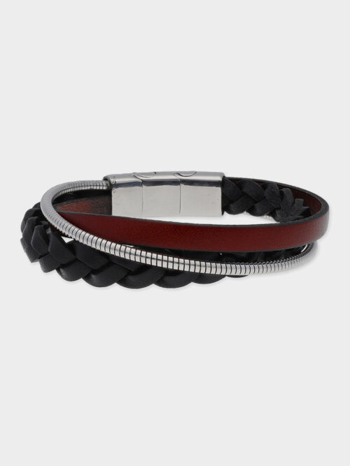 Steel and leather bracelet