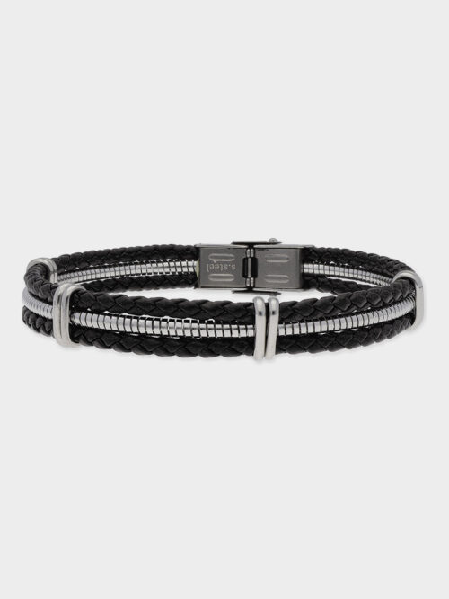 Scoubidou Black Leather and Steel Bracelet