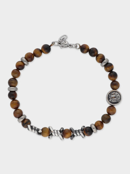 Bracelet with Tiger Eye Balls, Logo, Thorn and Lobster Claw