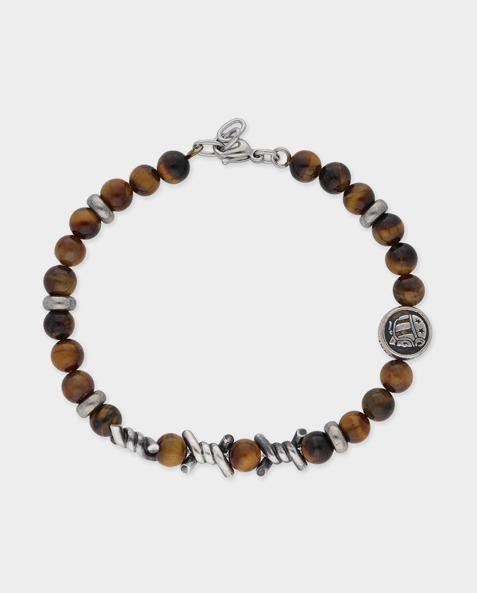 Bracelet with Tiger Eye Balls, Logo, Thorn and Lobster Claw
