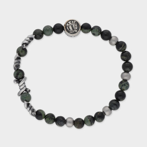 Bracelet with Green Rhyolite Balls, Logo and Thorn