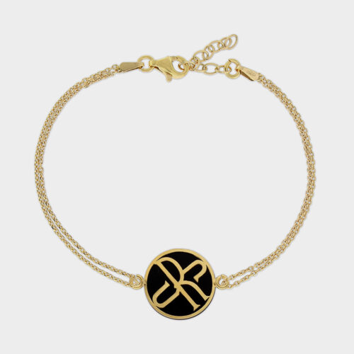 Silver Bracelet Logo SR, Bath in Gold and Onyx