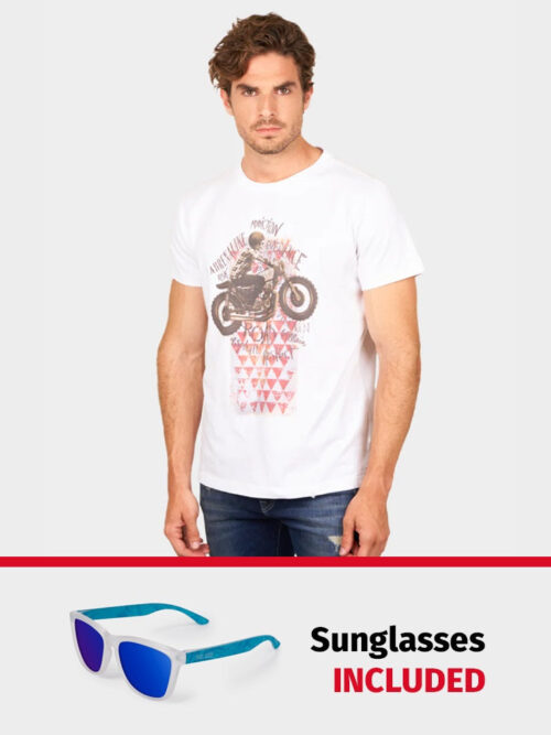PACK: Camiseta Road Addiction blanca + Gafas de sol Bora Bora