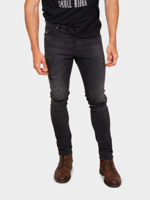 Limited Edition Ripped Tapered Fit Denim Jeans black