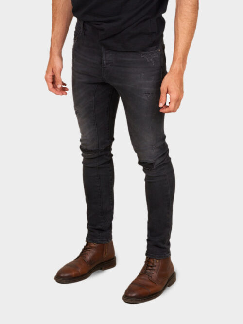 Limited Edition Ripped Tapered Fit Denim Jeans black 2